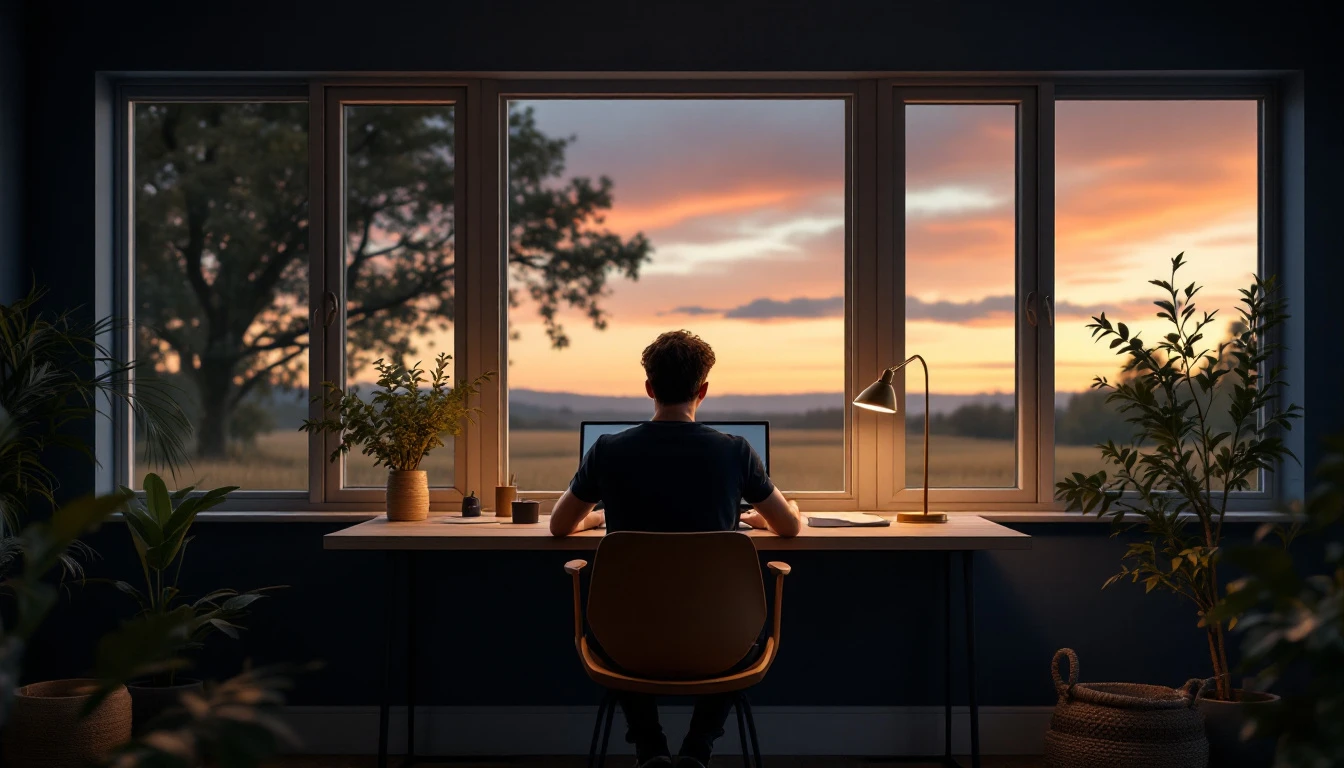 Super Moon Digital Media studio — country-house creative workspace at dusk